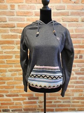 tentree Charcoal Hoodie with Multicolor Aztec Front Pocket